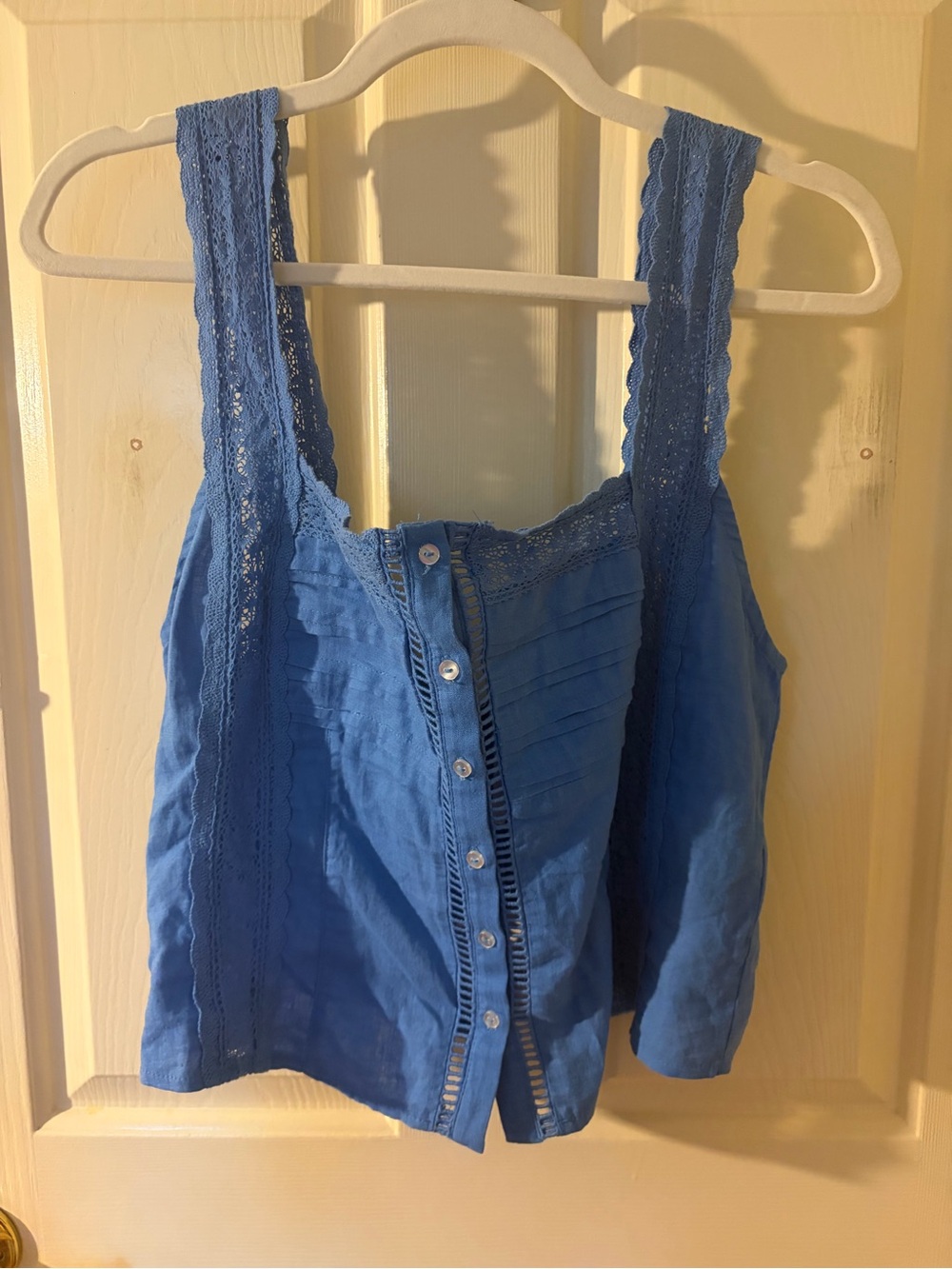 Free People Blue Lace-Trim Button Front Camisole